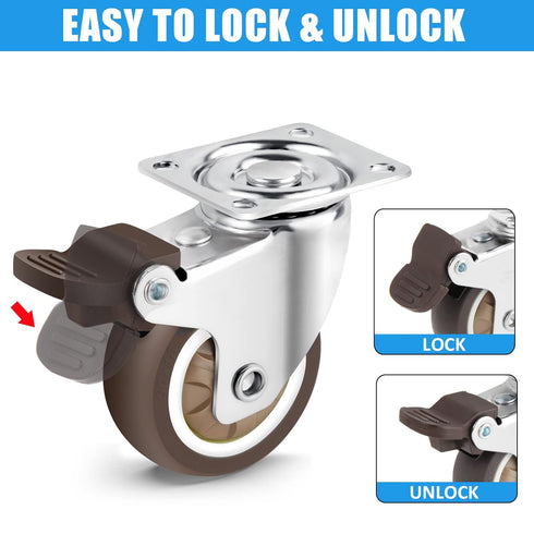 Nefish 2 Inch Swivel Caster Wheels Set of 4 Heavy Duty, 600 Lbs, Locking Plate Castors for Hardwood Floor