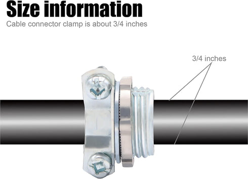 10pcs 3/4Inch Clamp Type Cable Connectors for Metallic Conduit, Protect Cables Silver