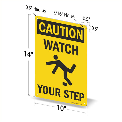 SmartSign-S-4431-AL-14 "Caution - Watch Your Step" Sign | Aluminum 10" x 14", Black on Yellow