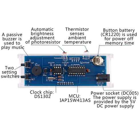 Gikfun 4-Digit LED Electronic Alarm Clock DIY Kits, Acrylic Shell Soldering Practice Learning Project EK1985-US