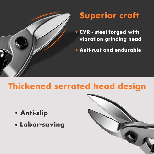 Finder 12" Aviation Snips, Long Straight Cut Tin Snips with CR-V Blade & Comfortable Grip for Metal Cutting
