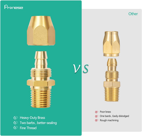 4pcs Premium Solid Brass Pneumatics Reusable Hose-End Repair Fitting, 1/4" Barb for 1/4-Inch ID Polyurethane Hose