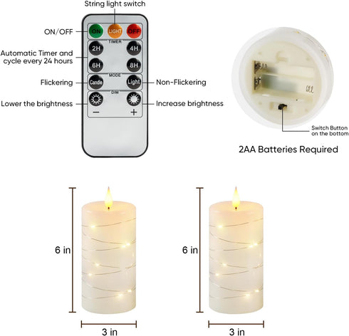 11-Key 3D Set 2, Amagic Flameless Candles with Embedded String Lights, Remote & Timer, Wick Real Wax Battery Operated