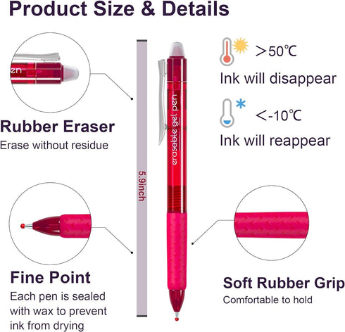 Erasable Gel Pens - 15 Colors Retractable Fine Point Pens for Drawing, Writing, and Crossword Puzzles