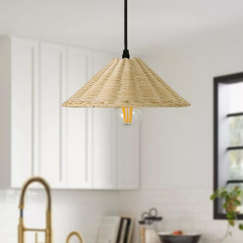 Set 2,Farmhouse 10.65 TERLEENART Hard Wired Rattan Pendant Lights of Coastal Woven Wicker Ceiling Light with Cone