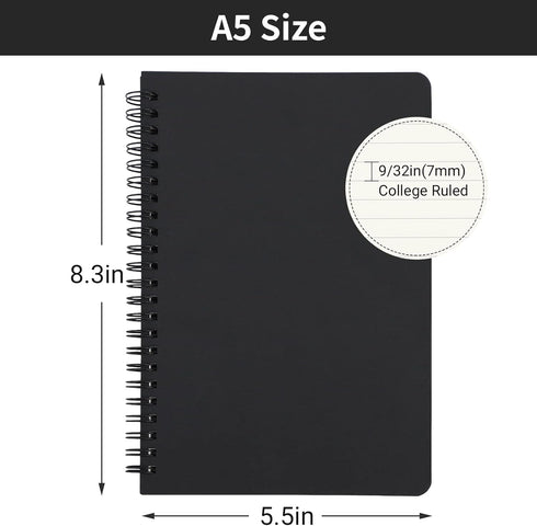 EUSOAR Spiral Lined Notebook, A5 3packs 5.5"X8.3" 120 Pages Hardcover Lined Travel Writing Journal, Notepad Sketchbook, Students College Office Business Subject Diary Ruled Spiral Book Journal-Black by EUSOAR
