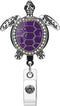 Soleebee Enamel Sea Turtle Badge Reel, 24'' Retractable ID Holder with Bling Rhinestone Clip (Purple)