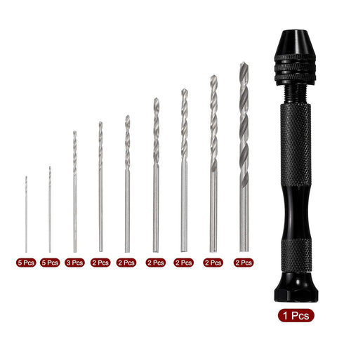 uxcell 26pcs Pin Vise Hand Drill Bit Set, 0.5mm-3.0mm Micro Mini Twist Drill Bits for Metal Wood Plastic DIY