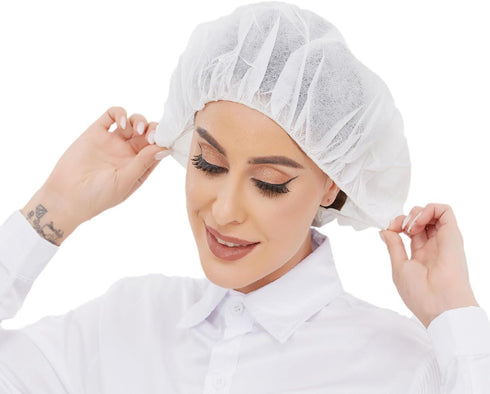 Disposable Bouffant Hair Nets for Cooking & Beauty, 24-inch White & Black Caps.
