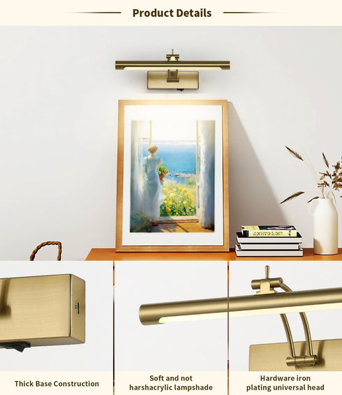 12in Arm,Dimmable Battery Operated Picture Light with Remote,Wireless Gallery Lights Brass Rechargeable Display Light