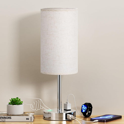 17.4Inch Bedside Touch Table Lamps for Bedroom Nightstand with USB-C USB-A Charging