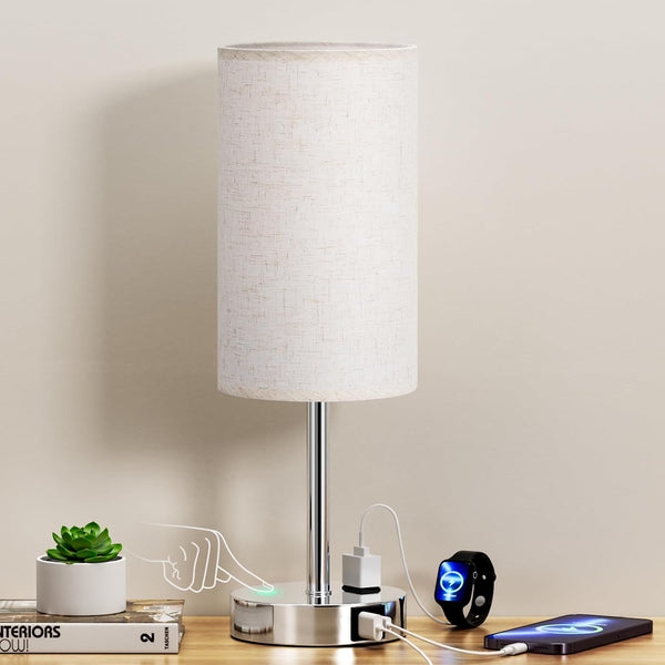 17.4Inch Bedside Touch Table Lamps for Bedroom Nightstand with USB-C USB-A Charging