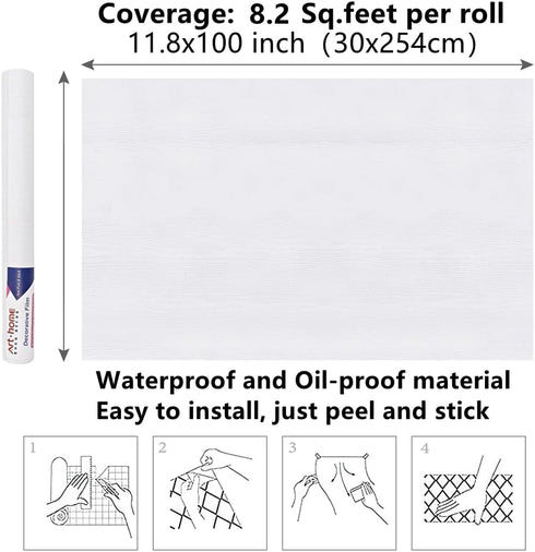 Arthome White Wood Contact Paper, 11x100 inch Self Adhesive Wallpaper for Furniture Cover, Waterproof Gloss PVC Vinyl