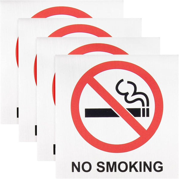 4-Pack No Smoking Signs, 5.5 x 5.5 Inch Self-Adhesive Metal Stickers for Business and Outdoors
