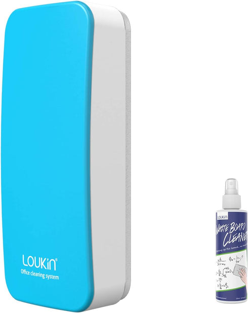 loukin Magnetic Dry Erase Eraser with 3.4 fl oz Whiteboard Cleaner, for Classroom, Home & Office Use (Blue)