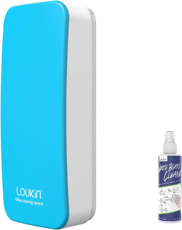 loukin Magnetic Dry Erase Eraser with 3.4 fl oz Whiteboard Cleaner, for Classroom, Home & Office Use (Blue)