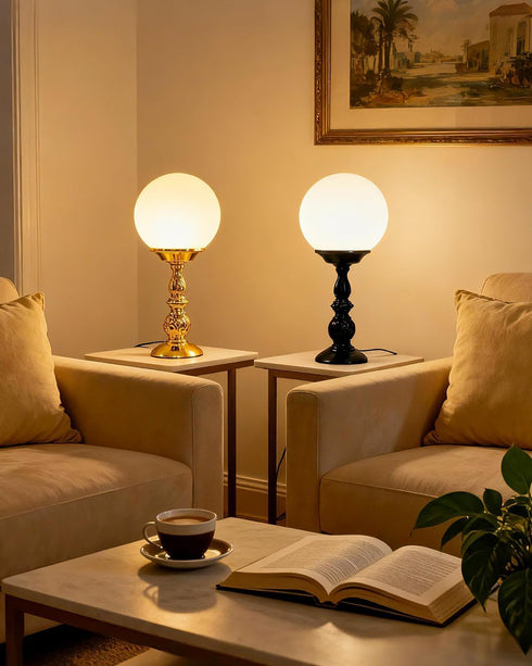 3000K Office-2Pack(Gold Lightdot Globe Table Lamp for Bedroom Mid Century Modern Small Desk Lamp Warmwhite Cute