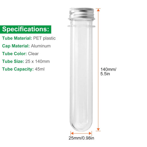Acrux7 60 Pack Plastic Test Tubes, 45 ML Clear Test Tubes with Screw Caps for Bath Salts, Candy Storage, Scientific