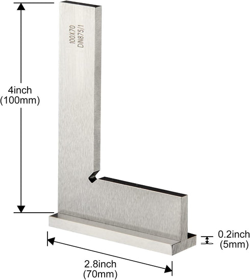 Precision Machinist Square 4 Inch Engineer Square, 90 Degree Right Angle Ruler, Ground Hardened Steel