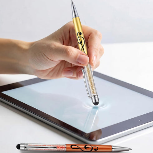 Resholder 48 0.5 mm Pcs Music Note Ballpoint Pens with Touchscreen Stylus Black Crystal Pens Twist Retractable Music
