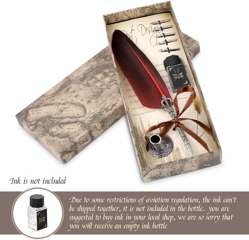 Ejoyous Quill Pen, Hand Made Antique Quill Dip Pen, Calligraphy Writing Pen with Empty Ink Bottle