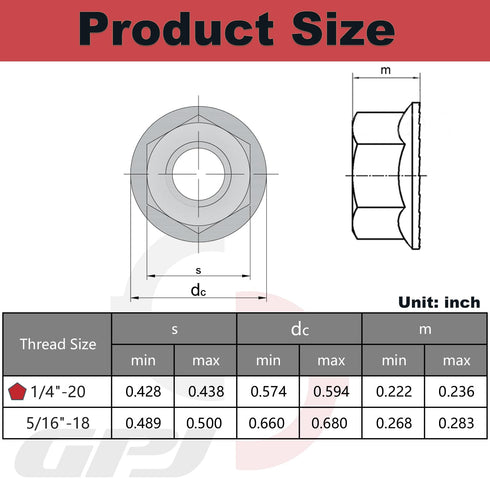 GPJYYDS 1/4-20 1/4" 304 50 Pack Serrated Flange Hex Nuts, Hexagon Flange Nuts, Stainless Steel, UNC Nuts Fasteners
