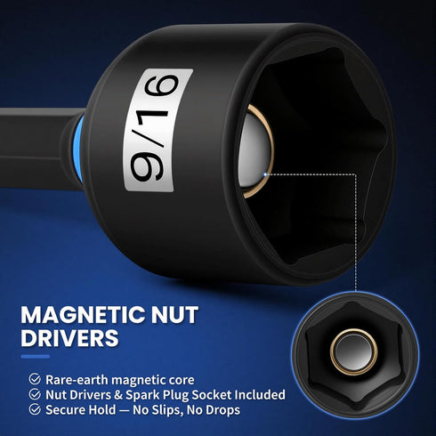 38PCS Set,CR-V Set Impact Ready Magnetic Nut Driver Steel SAE&Metric Nut Drivers with Spark Plug Sockets,Socket