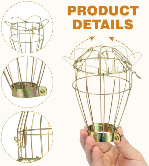 6 Bulb ULTECHNOVO Pcs Metal Wire Cage Light Guard, Vintage Industrial Lamp Shade Covers with Adjustable Clamp, Brass