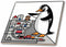3dRose Funny Cute Colorful Penguin Bird Playing with Model Train Set Abstract