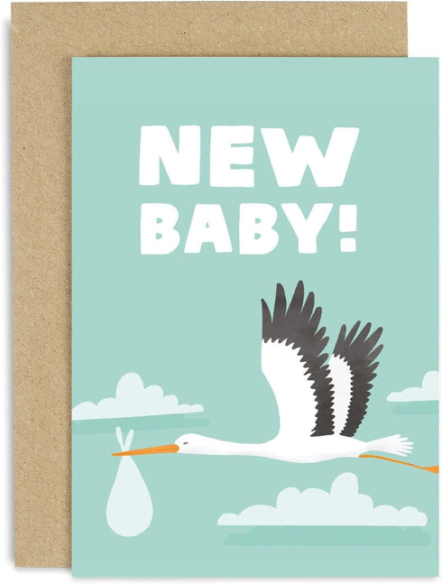 Old English Co. Cute New Baby Stork Card for New Parents -