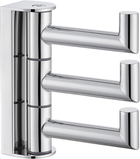 Angle Simple Swivel Towel Hook, Polished Chrome 304 Stainless Steel 3-Arm Robe Hook, Wall Mounted Towel Rack