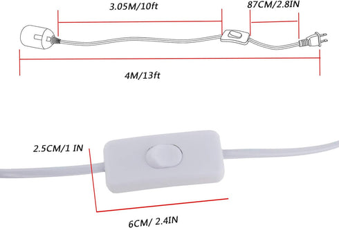 E26/E27 13FT Bulb Bulb (13ft) Rextin LED Light socket extension cord with On/Off switch and US AC Power Plug Socket