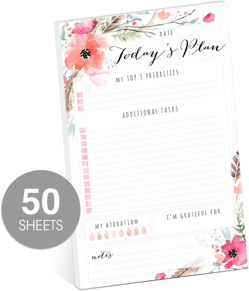 Boho Spirit Sticky Note Daily to-Do Planner - 50 Sticky Pages for Daily Tasks, Floral Note Scheduling, 6" x 10" Planner