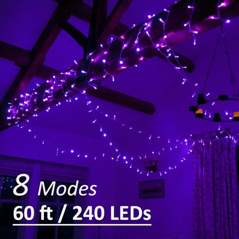 60ft 240 Solhice Black Light String Lights for Glow Party, LEDs Blacklights Fairy Lights with Remote Plug
