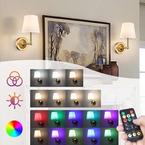 Set 2, 2-in-1 Dimmable Bulbs Battery Operated Table Lamp Wall Sconce of Gold Rechargeable Desk Lamp Wall Lights