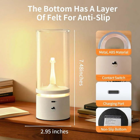 1800K 4-Level White Bedside Lamp with USB-C Cordless Charging, Warm Touch Table Lamp, Eye-Caring Energy-Efficient Small