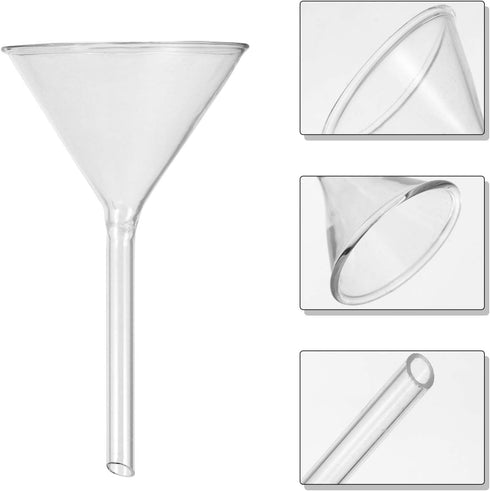 Hemobllo Chemistry Powder Funnel Glass Funnel Set, Short Stem Labware for 45mm, 50mm, 75mm, 100mm (4pcs)