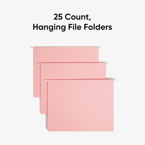 Smead Standard Hanging File Folders, 25 Count, Pink, Letter Size, 1/5-Cut Adjustable Tabs