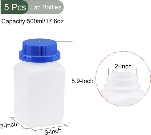 YOKIVE 5 Pcs Lab Chemical Bottle, Plastic Containers with Wide Mouth | Reagent Sample Sealing, Great for Laboratory, Store, Factory (Translucent, 500-ML) by YOKIVE