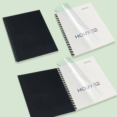 HOUYEE Binding Covers and Combs Set, 50 Pcs Leather Texture Paper Binding Covers, 50 Pcs Clear Covers