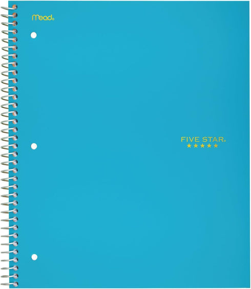 Five Star Spiral Notebooks, 3 Subject, Wide Ruled, 150 Sheets, 10-1/2" x 8", Gray, Lime, Teal, 3 Pack