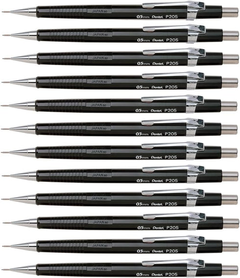 Pentel 0.5 mm Lead Automatic Pencil, Black, Pack of 12