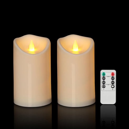 Haown Outdoor Flameless Candles, Patented 3D Dual-LED, Set of 2 Slanted Plastic Pillars
