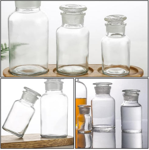 Baluue 250mL Clear Lab Chemicals Bottle, Narrow Mouth Reagent Bottle with Ground Glass Stopper