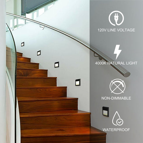 ZONK Outdoor Step Lights 120V Wire Connected, Wall Mounted Waterproof LED Stair Lights Indoor, 3W 4000K Stairway Staircase Lighting, Deck Lights for House, Plastic Wall Lights by ZONK