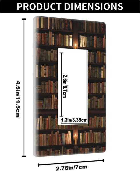 Pznen 1-Gang 4.5"x 2.76" Decorative Library Bookshelf Single Rocker Wall Plate, Wooden Shelf Books Light Switch Cover