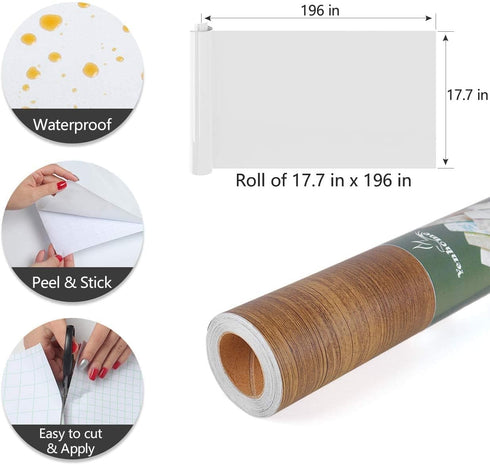 YENHOME Brown Wood Look Contact Paper, Peel and Stick Faux Dark Wood for Cabinets, Countertops, Walls, 17.7"X200"