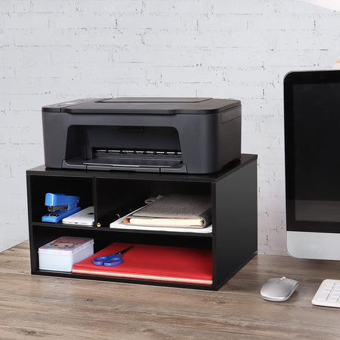 EMERIT 2 Printer Stand Shelf with Storage Wood Desk Paper Organzier for Home/Office,Printer Riser, Tire