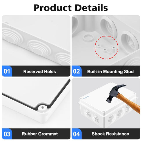 Waterproof Junction Box (7.9"x6.1"x3.1"), Dustproof IP65 Rated Electrical Project Enclosure, White