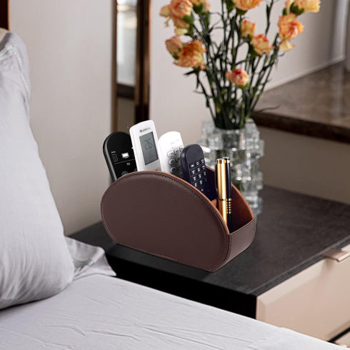5 Tv Remote Holder Tray with Compartment,PU Leather Remote Control Holder/Caddy,Placed Media Remote Storage